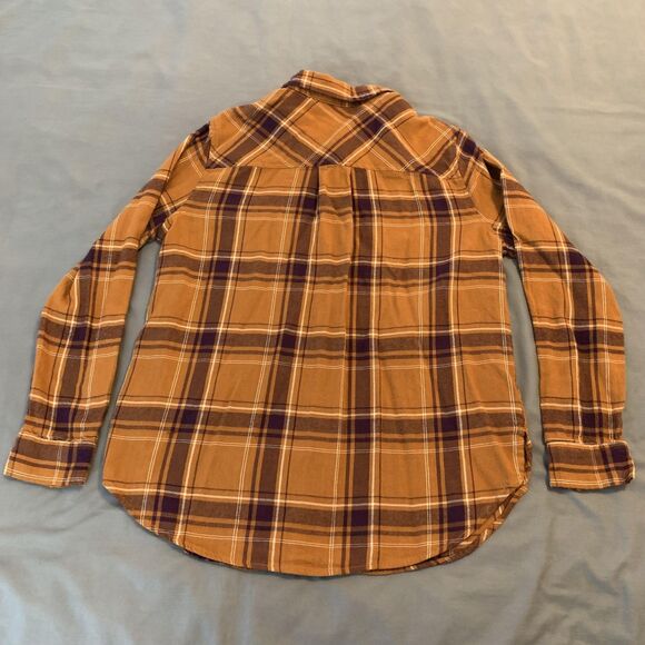 Arizona Jean Co Shirt Mens Large Brown Mustard Plaid Flannel Button Up Casual - Picture 5 of 6